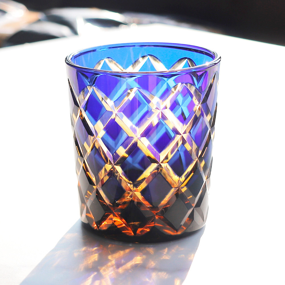 Whiskey Glasses Edo Kiriko Crystal Glass Tumbler Drinkware 250ml/9oz Blue