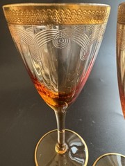 22K Gold trim Tiffin ? Franciscan Minuet Amber Stemmed Cordial Glasses Set of 2