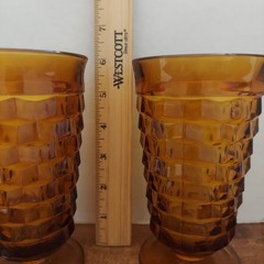 Set Of 2 Amber Whitehall Colony Cubist Drinking Glass Tumblers 6″ Indiana Glass