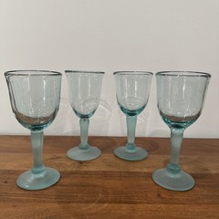 Vintage Large Frosted Teal Baby Blue Footed Water Wine Goblets Set of 4
