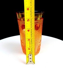 Jain Carnival Glass India Marigold Beaded Spears Vintage 5 3/8″ Tumbler 1935