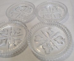4 St George Crystal Glass Coasters Ashtrays Hearts Clubs Diamonds Spades Poker