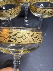 VTG Set of 5 Cristalleria Fratelli Fumo Crystal 24k Gold Rim Champagne Glasses