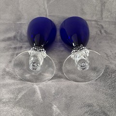 2 Morgantown Golf Ball Water Glasses Ritz Cobalt Blue 6 5/8″ Vintage MCM