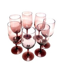 Amethyst Stemmed Wine Glasses Set of 7 Purple Goblets