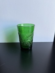 Vintage Green Pressed Glass Tumbler Floral Scroll Drinking Glass Replacement