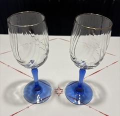 *2 LENOX Swag Drape Cobalt Blue Stem Wine Glasses Goblets 8 1/4″