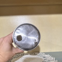 Ribbed Clear Glass Tumbler Cup w/ Silver-Tone Metal Lid, Round Shape