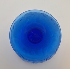 Vtg MCM Morgantown Crinkle Glass Cobalt Blue Footed Bowl SET of 2 Daiquiri