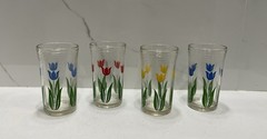 Hazel-Atlas 1950s Vintage Kraft Swanky Swigs Tulip Juice Glasses Set of 4