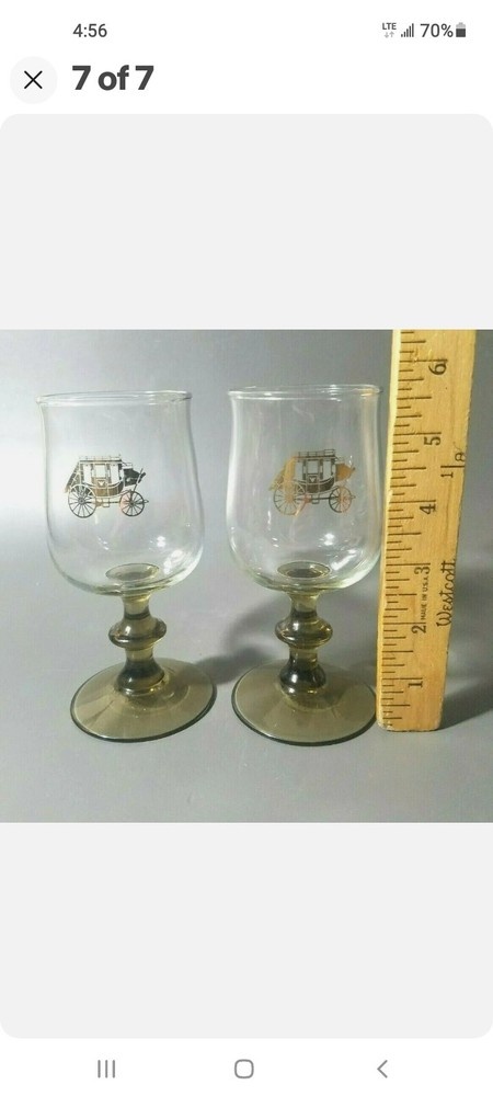 22 K Gold painted Western Wells Fargo Stagecoach Barwear Goblets/Wine Glasses