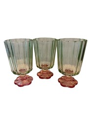 Set of 2 Decorative Green and Pink Footed Glass Tumblers