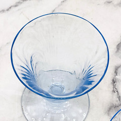 2 Cambridge Caprice Moonlight Blue Stem Footed Cocktail Glasses 3 3/4″ Pristine