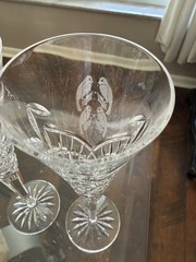 4 Waterford Champagne Christmas Glasses Holiday Treasures 10 1/2 inches high.