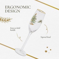 Spode Christmas Tree 8.45 Oz. Champagne Fluted Glasses with Gold Rims, Set of 4