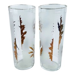 Libbey GOLD LEAF 5.5″ 12 oz. Highball Collins Tumbler Glasses Set Of 2