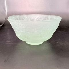 Daum France Crystal Art Glass Bowl Frosted Green Signed With Box Vintage NOS