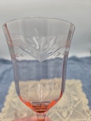 Vintage Tiffin Franciscan May Pink Glass Goblets 7″ Etched Floral Panel Set of 2