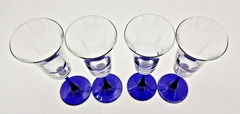 Vintage 4 Luminarc France Cobalt Blue Stem Champagne Flute Wine Glasses 8.5»