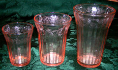 3 Lovely Cherry Blossom Pink Depression Tumblers 3.5/4.25/5.25 Inches In Height