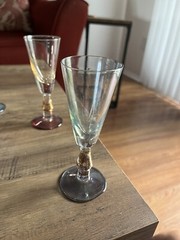 Vintage Lubiana 5″ Stem Wine Sherry Glasses Colorful w/ Gold Flecks In Glass