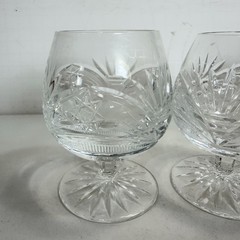3-VTG Crystal Cognac Snifter Clear Glasses Hand Cut 7-Point Fan Hob Star Design