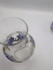 Vintage Hand painted Glass Tumble Up Hydrangea Design 2 Piece