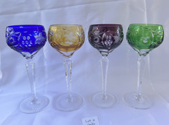 Set of 4 Cut to Clear Glass Crystal Wine Hock Glasses Multicolor 8.25″H LOT #2
