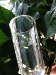 MCM Sevron Clear Glass Gray Wheel Cut By Candlelight Flowers Parfait Glass EUC