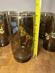 (7) beautiful Libbey Butterfly Tawny Garden Party 6” Tumbler Butterflies glasses