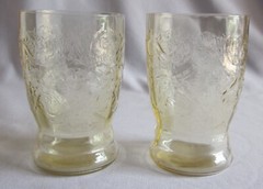 2 9 Oz Flat Tumblers Federal Glass Madrid Pattern Amber Depression 4 1/4″