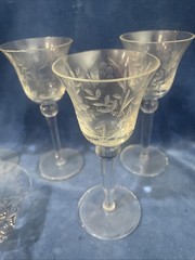 Colony Danube Cordial Glass Crystal Etched Romania 4.25” x 1.75” Set of 5