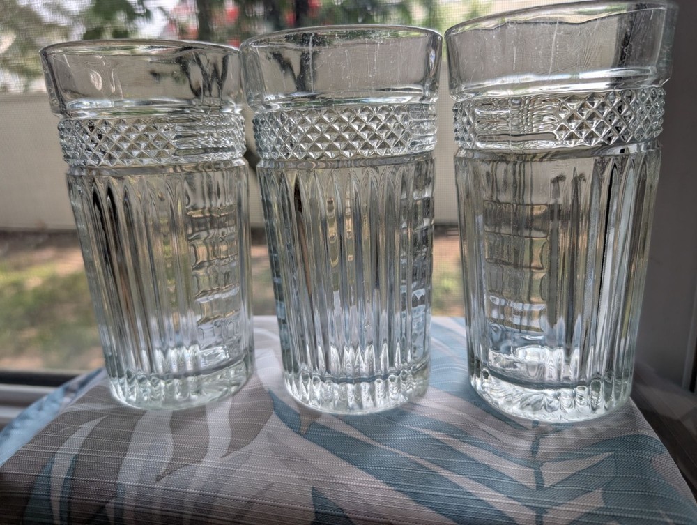 Set of 3 Libbey Radiant Clear Tumbler Glasses Classic MCM 15 oz Barware Sturdy