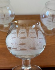 VTG Toscany 70s Crystal Brandy Snifters Frosted Etched Clipper Ship SET OF 4