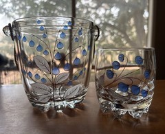 Giorgi Italy Ice Bucket And (5) Rocks Glasses Hand Painted Blue Flowers MCM