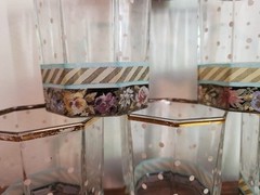 MacKenzie Childs 1983 Garland Pink Polka Dot Glass Tumbler DOF Set of 8