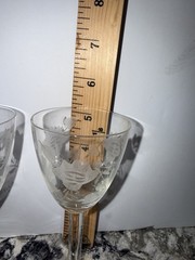 Vintage Set of 3 Etched Cordial Glasses Leaf & Dot Pattern MCM 5.2 in Tall