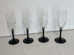 Modern Gothic Vintage Black Stem Luminarc Champagne Glasses Wine Flutes Set Of 4