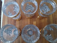 Clear glass Tumblers Gold Trim & Gold Embossed Floral Design From India