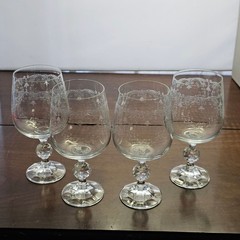 4 Import Assoc Cascade Water Goblets 6.7″ etched crystal romantic floral glasses