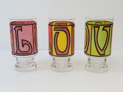 ANCHOR HOCKING LOVE TUMBLERS DRINKING GLASSES SET OF 3 MCM 1970’S