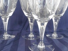 4 TIFFIN Franciscan Elmwood Classic Pattern Water Wine Goblets Glasses 6-3/8″