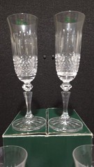 4 NEW Galway Crystal 8″ CHAMPAGNE FLUTES GAL15 Vertical Lines & Star Foot