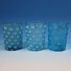 Fenton Art Glass – Opalescent Blue Coin Dot – 3 Tumbler Glasses – 3 5/8 inches