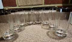 MCM .5″ Silver Rim Etched Cut High Ball Glasses Set Of 8 «Madmen» Barware Thorpe