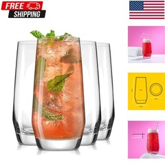 Gwen 18.5oz Highball Glass Set, 4pc Lead-Free Crystal Drinkware for Stylish Sips
