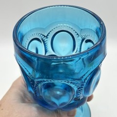 Vintage MCM LE Smith Glass Moon & Star Teal Blue Water Wine Goblet 6″