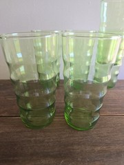 7pc VTG Federal Glass Coronet Limelight Green Horizontal Rippled 20oz Tumblers