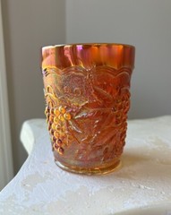Imperial-Ohio Glass Vtg Iridescent Carnival Orange 10oz Tumbler Grapevine *read