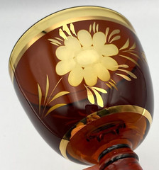 Vintage Egermann Boho Etched Flower Amber Wine Water Glass Goblet Czech Republic